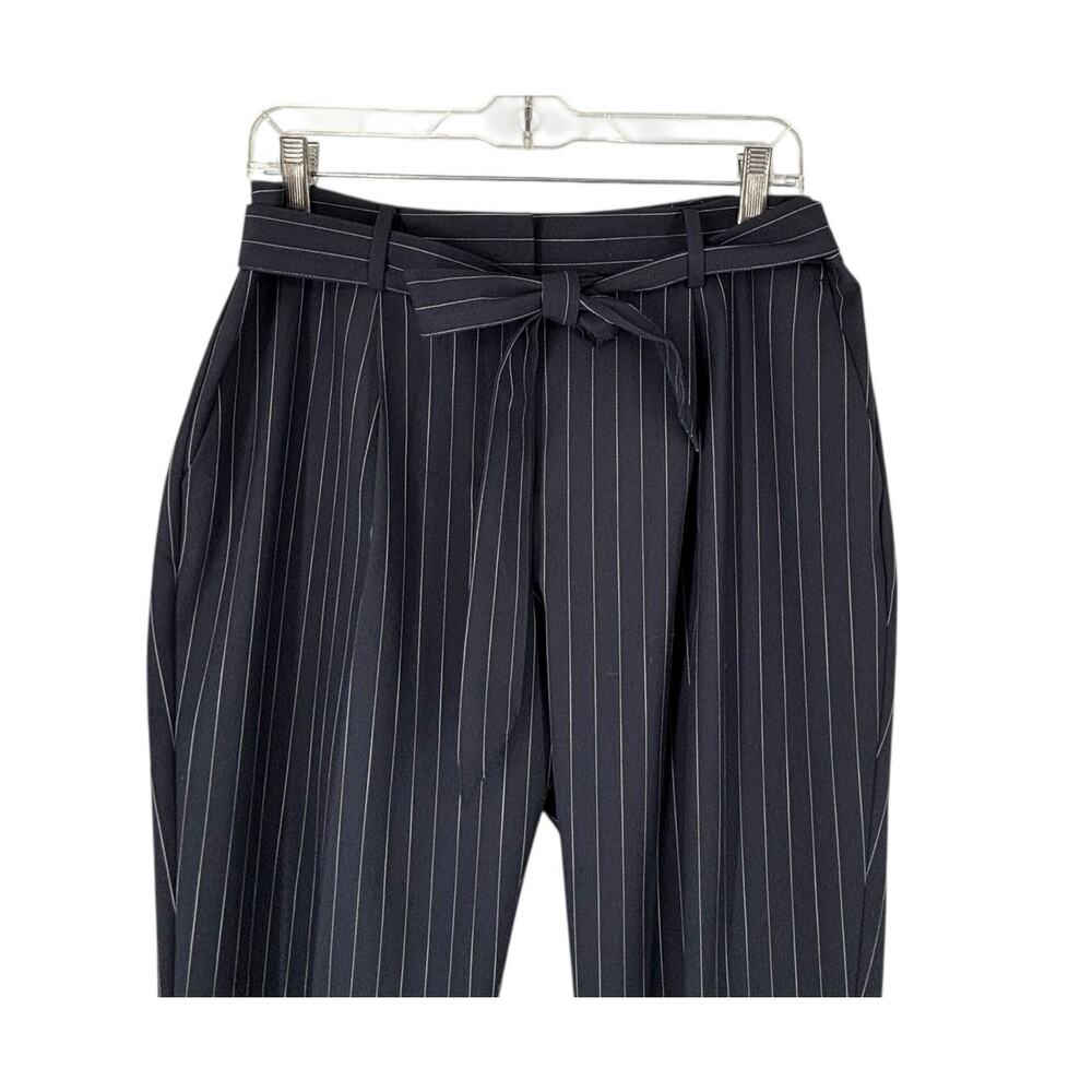 Talbots Pintripe Pants High Waist Slim Ankle Stretch Size 10 Classic Belted Navy